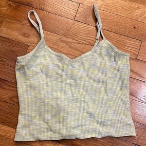 Express Green and Yellow Cropped Ribbed Camisole